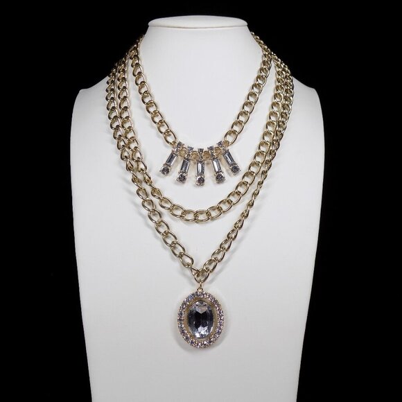 Vintage Juicy Couture Necklace Chunky 3 Row Clear Crystals Gold-tone Y2K Rare - Picture 1 of 10
